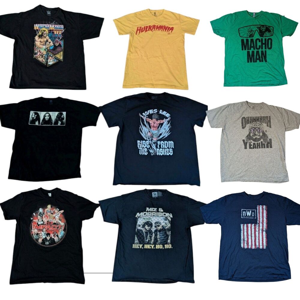 9 WWE WWF Wrestling Shirt LOT Macho Man Hogan Warrior Savage WrestleMania Retro